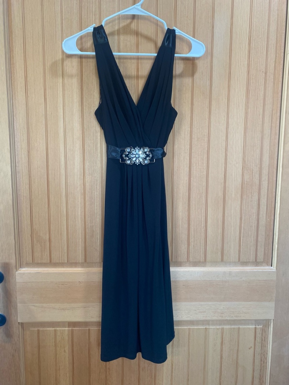 Scarlett Nite Black Sleeveless V-Neck Prom Cocktail Formal Dress Jeweled Belt - Picture 2 of 8